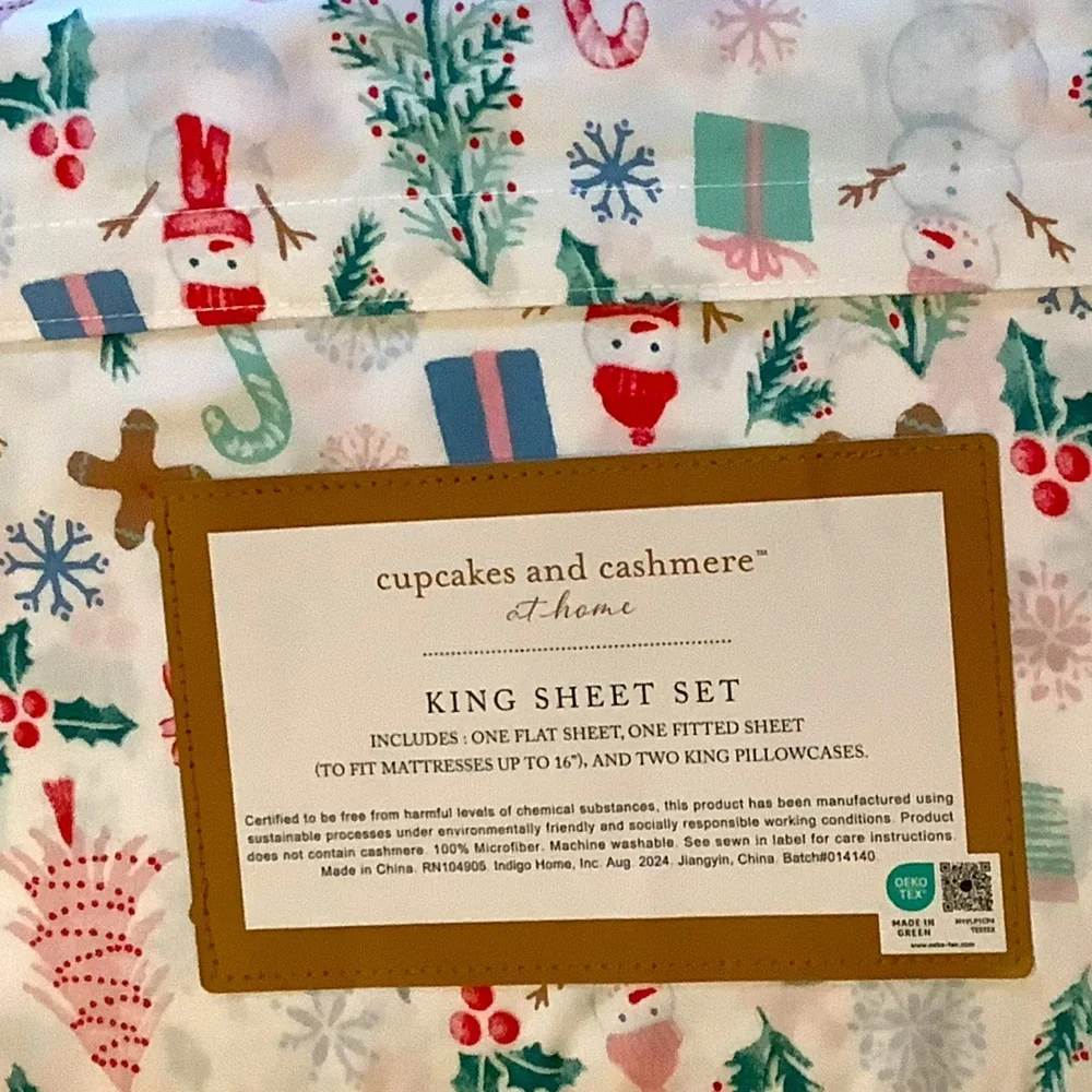 Cupcakes & Cashmere Holiday Retro Cute 4 pc Sheet Set King New